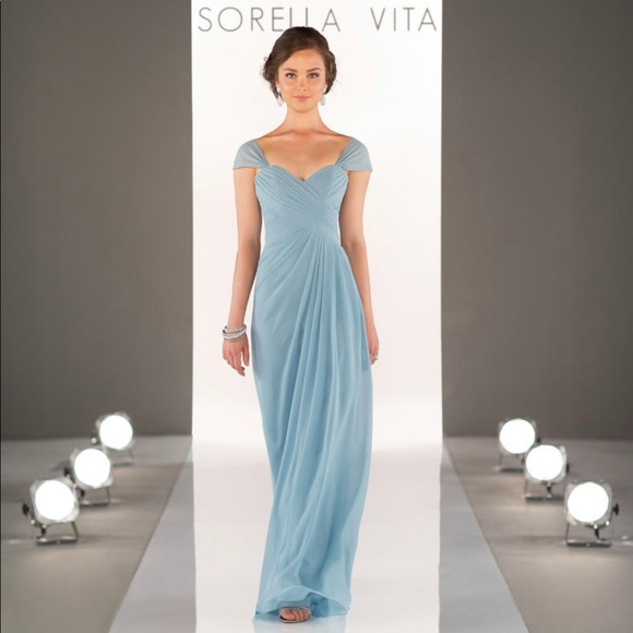 SORELLA VITA LIGHT BLUE SHORT SLEEVE BRIDESMAID/PROM/SPECIAL OCCASION GOWN NWT - Picture 1 of 4